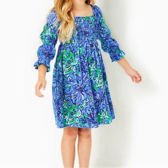 Lilly Pulitzer Mini Beyonca BabyDoll Dress Abaco Blue in Turtle Awe Size S Girl - Picture 1 of 11
